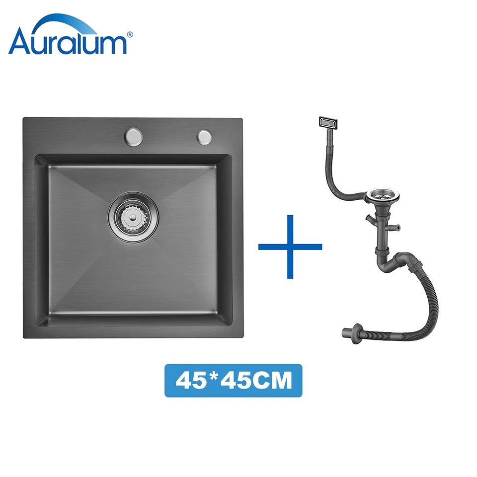 AURALUM MAX Einbauspüle Edelstahl mit Ablaufgarnitur Küchenspüle Spülbecken Wasserhahn 45cm