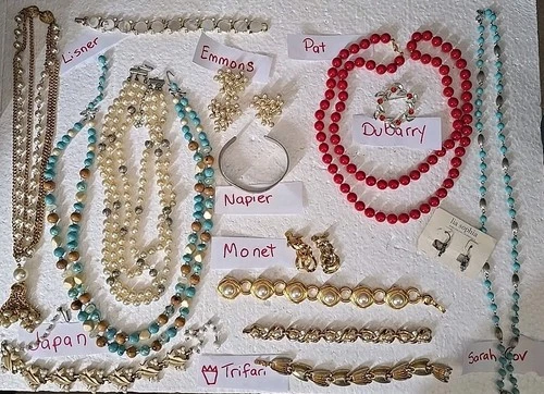 16 Pc Vintage Estate Costume Jewelry  Lisner Emmons Signed Earrings Trifari  Lot