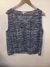 H By Halston Women Tank Top Blue/white Size L Light Weight