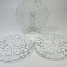 Vintage Pressed Clear Glass Plates Set of 3 Grapes and Leaves Summer Salad