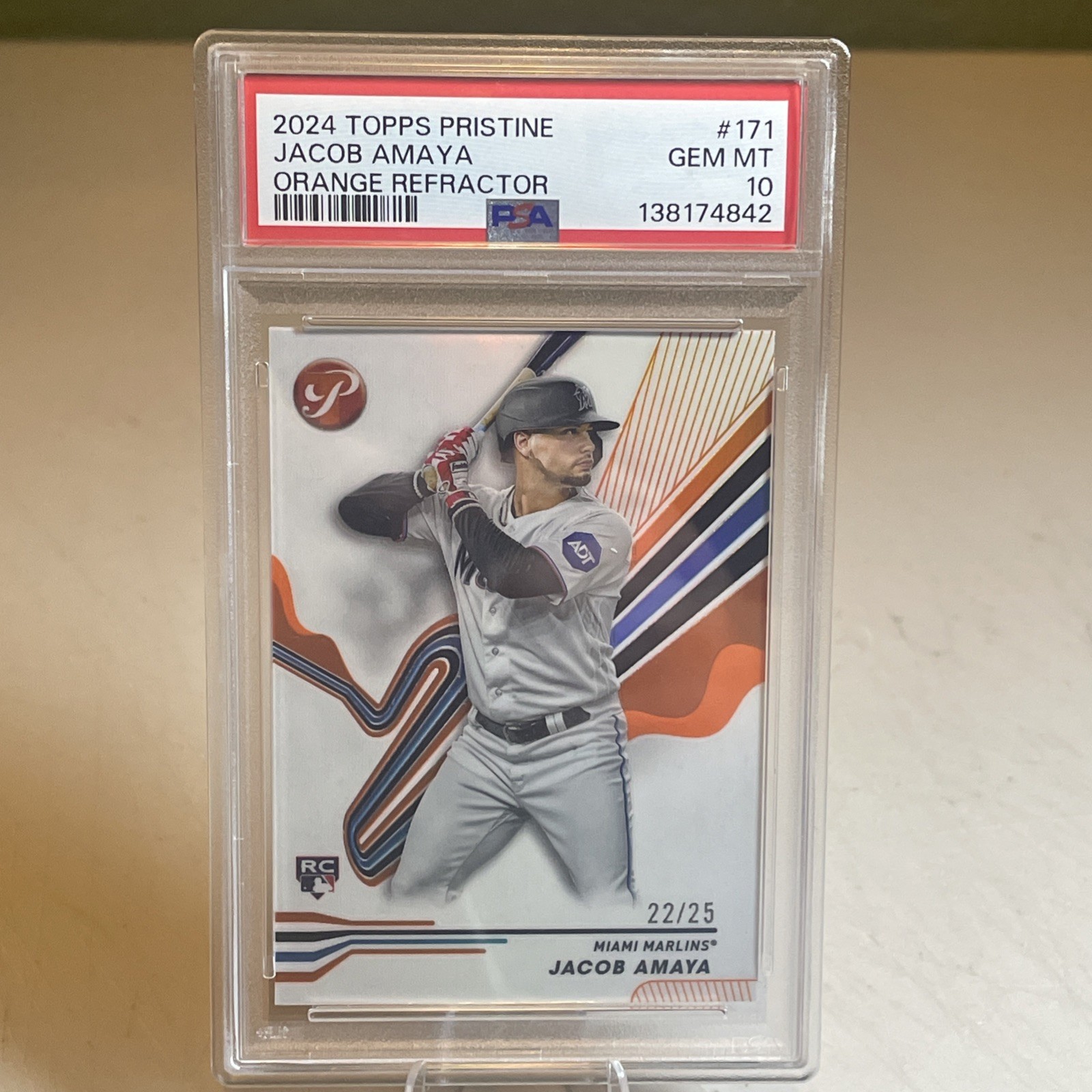 2024 Topps Pristine JACOB AMAYA Orange Refractor/25 Rookie #171 ¡PSA 10! Marlins