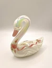 Fenton Iridescent White Glass Swan 35th Anniversary / Signed / Hand Painted Rose