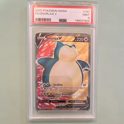 Pokémon Snorlax V Full Art 197/202 Swsh01 Ultra Rare Basic 220 HP Holo PSA 9