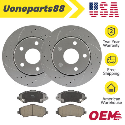 Front Drilled & Slotted Rotors Ceramic Brake Pads for 2007-2017 Jeep Wrangler JK