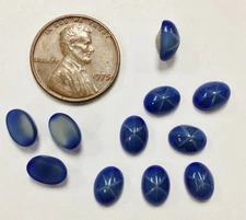 12 VINTAGE COBALT BLUE STAR SAPPHIRE GLASS 8x6mm OVAL SMOOTH DOMED CABOCHON E464