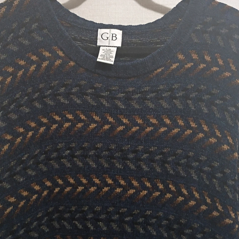 Geoffery Beene Navy and Brown Patterned Sweater Large Grandpa Cosby - Image 3 of 4