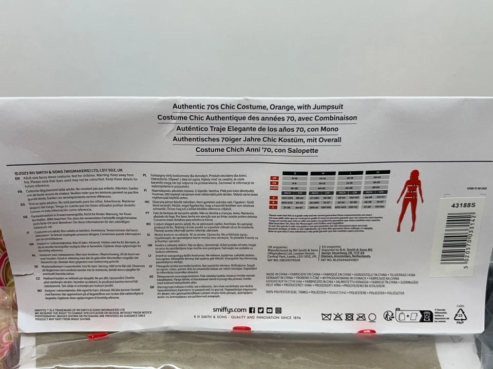 Macacão autêntico anos 70 chique laranja Smiffys padrão retrô fecho com zíper cinto - Imagem 4 de 4