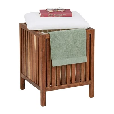 Wäschekorb mit Sitz Wäschebox Wäschetruhe Wäschesammler Wäschehocker Holz 50 L - Bild 1 von 4