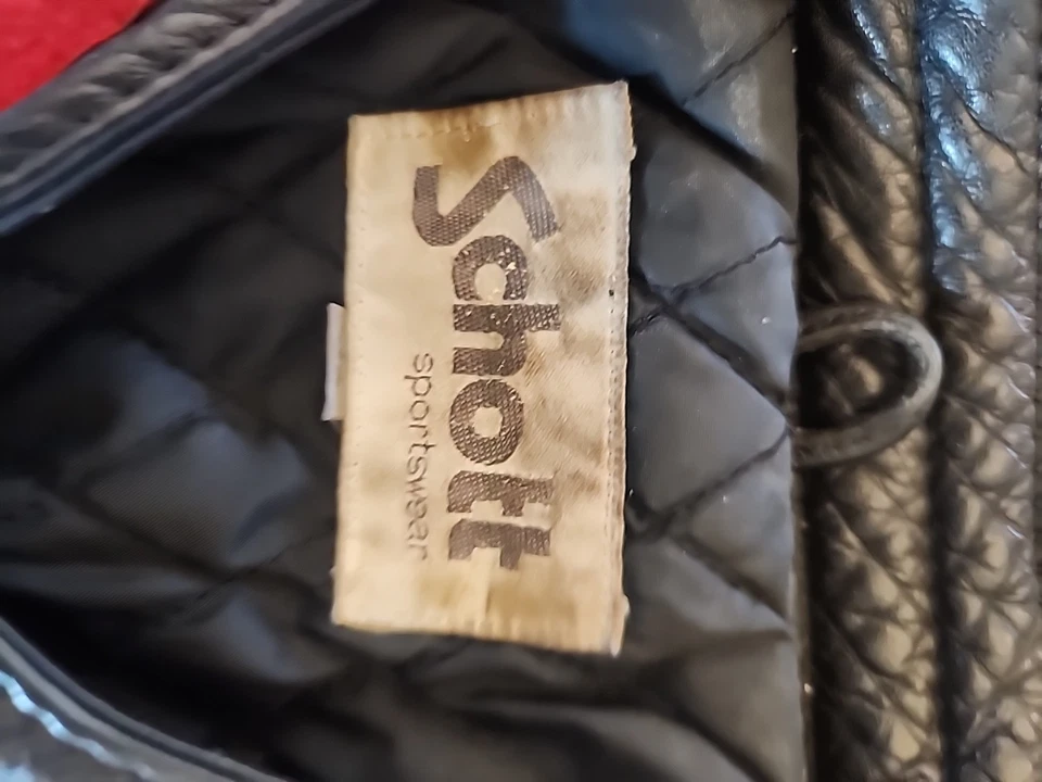 肖特黑色带红色摩托车皮革夹克复古男式 42  — 第 2/4 张图片