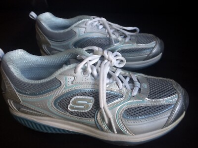 Sketchers Women s Shape Ups Fitness Sneaker White Silver Blue Size 8 Excellent