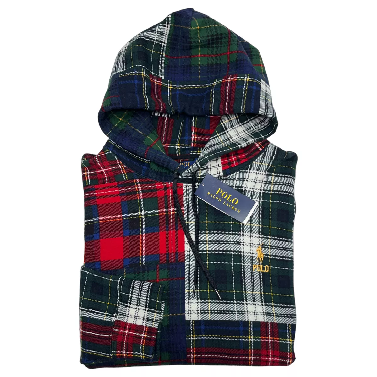Polo Ralph Lauren Hoodie Red Green Navy Long Sleeve Plaid Sweatshirt 228