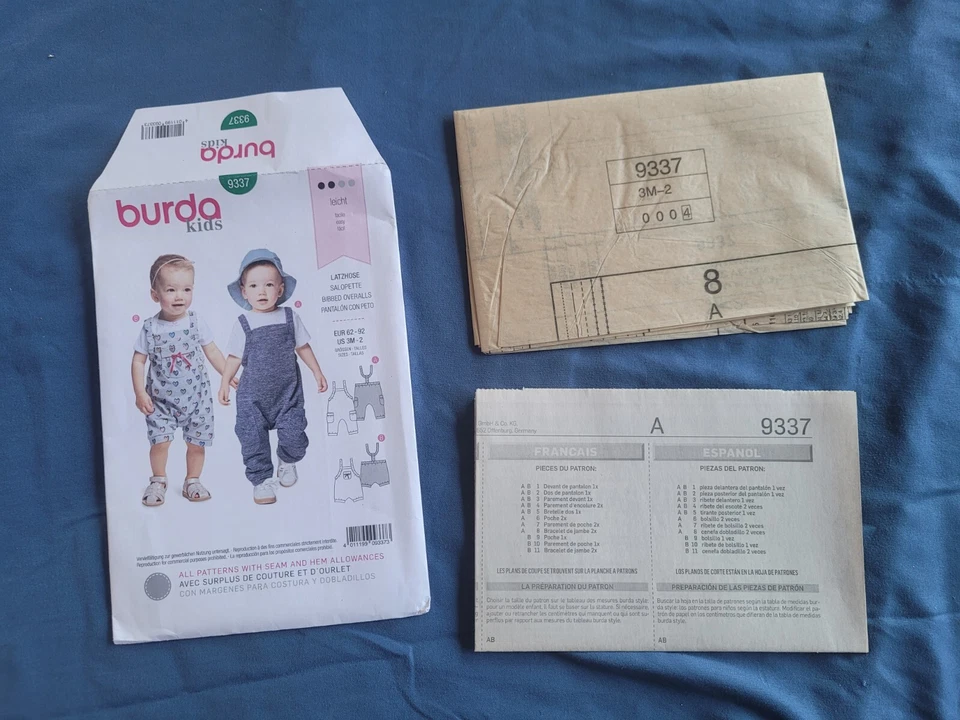 Complete Burda 9337 Sewing Pattern Infant Jersey Knit Bib Overalls Sz 3M-2 - Image 4 of 4