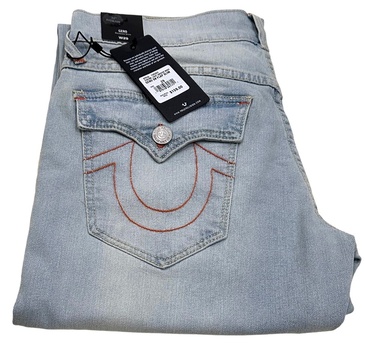 【TRUE RELIGION】フラップポケット♪Geno スリムジーンズ True Religion Mens Geno Orange Stitch Flap Pocket Relaxed