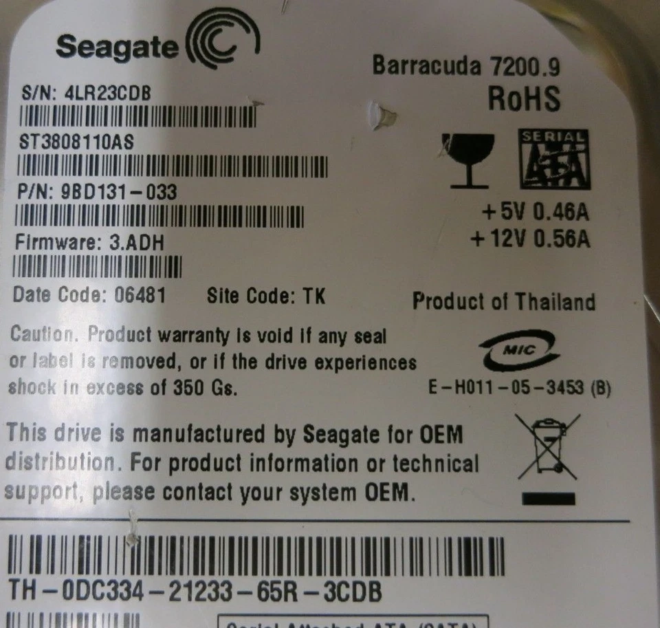 Seagate ST3808110AS 9BD131-033 Barracuda 7200.9 80GB 7200RPM 8MB 3.5" SATA HDD - Image 4 of 4