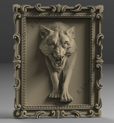 STL 3D Models THE WOLF IN FRAME for CNC Router Aspire Artcam 3D Printer Engraver