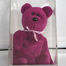 RARE Authenticated TY MAGENTA NEW FACE TEDDY 1st gen TUSH
