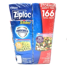 Ziploc Slider Variety Pack 166‑Count (96 Qt + 70 Gal) Food Storage Bags USA