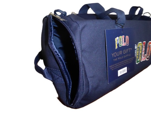 Polo Ralph Lauren Unisex Multicolored Logo Patch Duffle Outer Side Pocket Navy - Picture 18 of 21