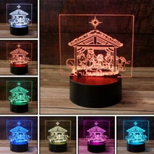 3D Nativity Set Scene Desk Light, 7 Color LED Lamp Base USB with Touch control