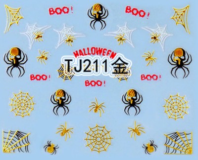 Halloween GOLD schwarze Spinnen weiße Spinnennetze BOO! 3D Nail Art Sticker Aufkleber