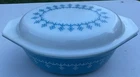 VINTAGE PYREX BLUE SNOWFLAKES 043 1 1/2 QUARTS  CASSEROLE DISH