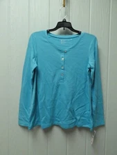 Hue Tropic Blue Henley Sleep Shirt Long Sleeve Sz Small PJ41119 Pajama Top