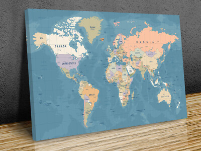 World Map High detailed, Classic world map , mounted canvas print ready to hang