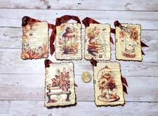 6-Fall-Autumn-Rustic-Junk Journal-Ephemera-Party-Linen Cardstock-Gift-Hang-Tags