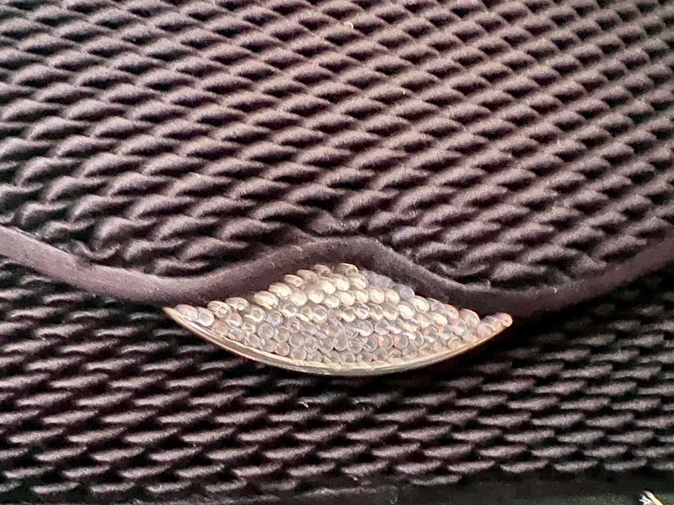 IMPRESIONANTE MONEDERO JUDITH LEIBER SEDA/SATÉN PLISADO MINAUDIÈRE CIERRE DE CRISTAL Foto 3 de 4