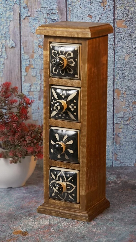 Hand-Crafted Chest Tower with 4 Ceramic Drawers for Table Top Décor Item 1 Pcs - Image 4 of 4