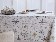 Christmas Snowflake Tablecloth Shimmer Silver Gold 60x84 60x102 60x120 90 Round