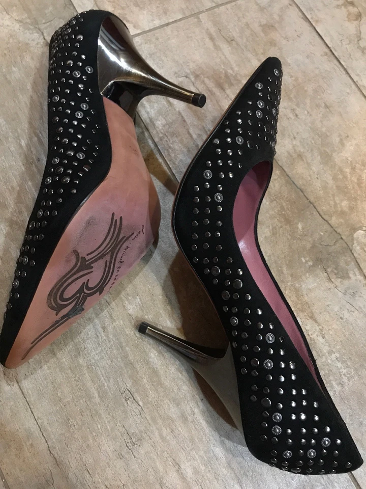 Wms LUXURY REBEL Black Suede Studded 4” Stiletto Heels Sz 39.5/US 9M Mint! - Image 4 of 4