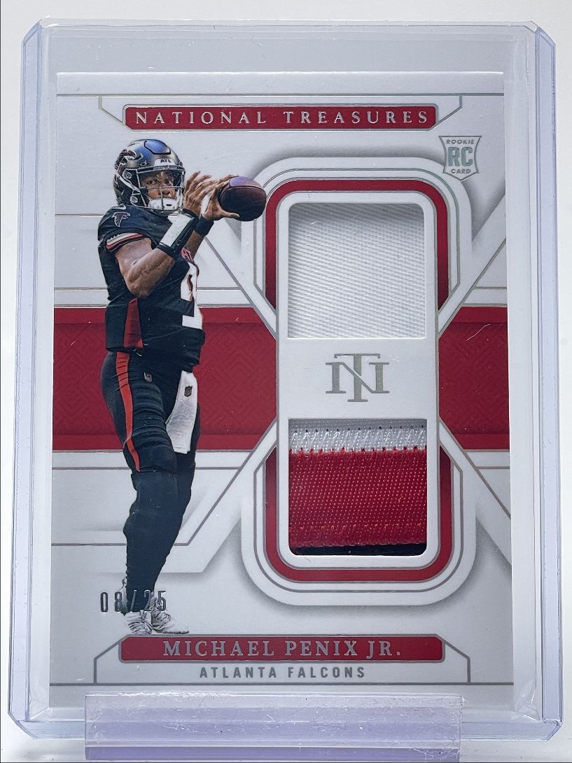 MICHAEL PENIX JR. 2024 NATIONAL TREASURES ROOKIE DUAL PATCH SILVER /25 Q3549