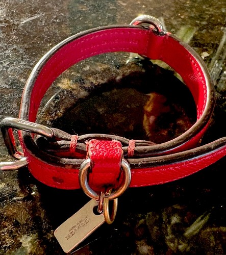 Authentic COACH Red Leather Dog Collar w/Heart Charm S/ XS Puppy/dog