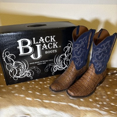 11 D BLACK JACK Square 7 Toe Hornback Caiman Exotic Western Boots Brown Mens