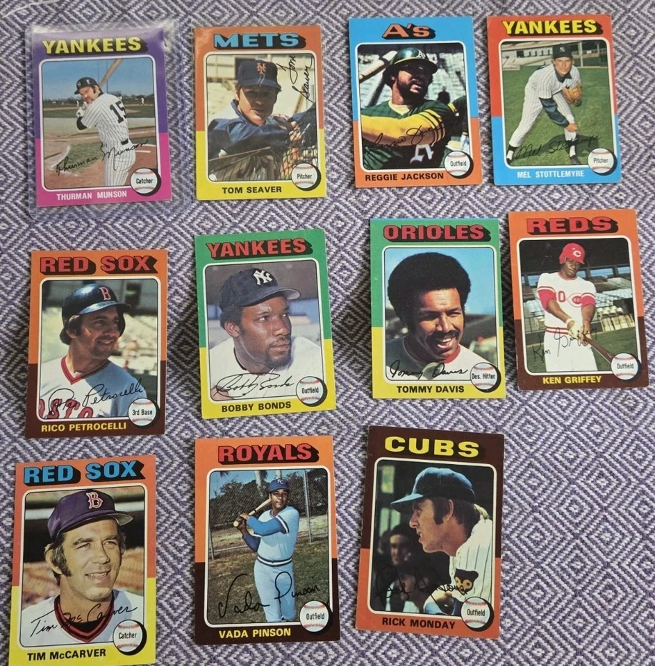 Lote de tarjetas de béisbol 1975 Topps de (56) Rose, Munson, Jackson, Garvey, Seaver & High# Foto 2 de 4