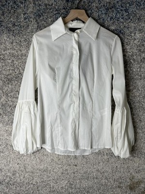 LA HAINE INSIDE US Button Up Shirt Womens Small White Balloon Sleeve Stretch Top