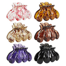 6 Pack Tortoise Shell Leopard Black Brown Butterfly Octopus Plastic Hair Claw Cl