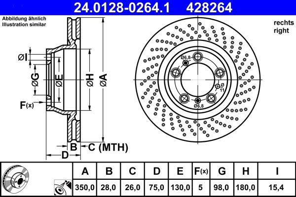 Bremsscheibe Hinten Rechts Ate 240128 02641 FÜR Porsche-image