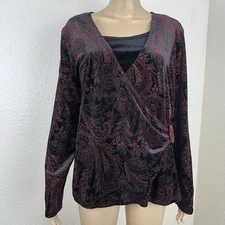 Notations Top Red Black Velvet  Sparkling Print  Embellished XL  Whimsigoth Y2K