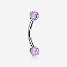Implant Grade Titanium Fire Opal Prong Set Internally Threaded Curved Barbell