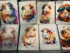 NEW Rectangle Metal Signs Guinea Pig Print Rainbow Flower Painting Splatter Desi