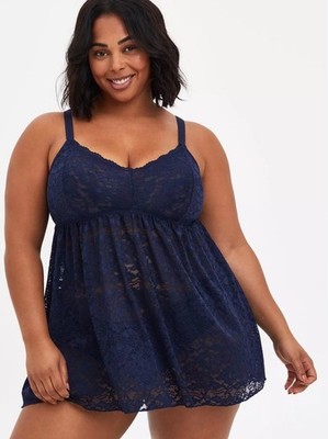 Torrid Simply Lace Babydoll Size 5 Navy Nightgown Chemise Top Sheer Stretch