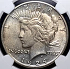 1924 S PEACE DOLLAR NGC CHOICE ABOUT UNC 55 GOOD STRIKE AND GOOD REMAINING