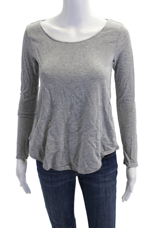 Calypso Saint Barth Womens Scoop Neck Long Sleeve Knit Top Gray Size XS