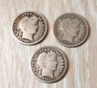 1911-P-1912-D-1913- P 90% Silver Barber Dime Lot of 3 coins grading  G or Better