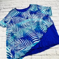 Catherines Petite Womens 2XWP Blue Palm Leaf Print Layered Top Loose Tropical