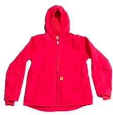 Carhartt Girls Pink Sherpa Lined Jacket Hooded Canvas Coat Medium 10 12