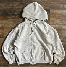 Vintage 90s 2000s Thermal Hoodie Mens L Gray Waffle Knit Lined Full Zip Jacket