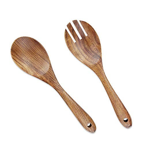AOOSY 2 Pieces Wooden Salad Servers,10.2 inches Wood  Assorted colors 